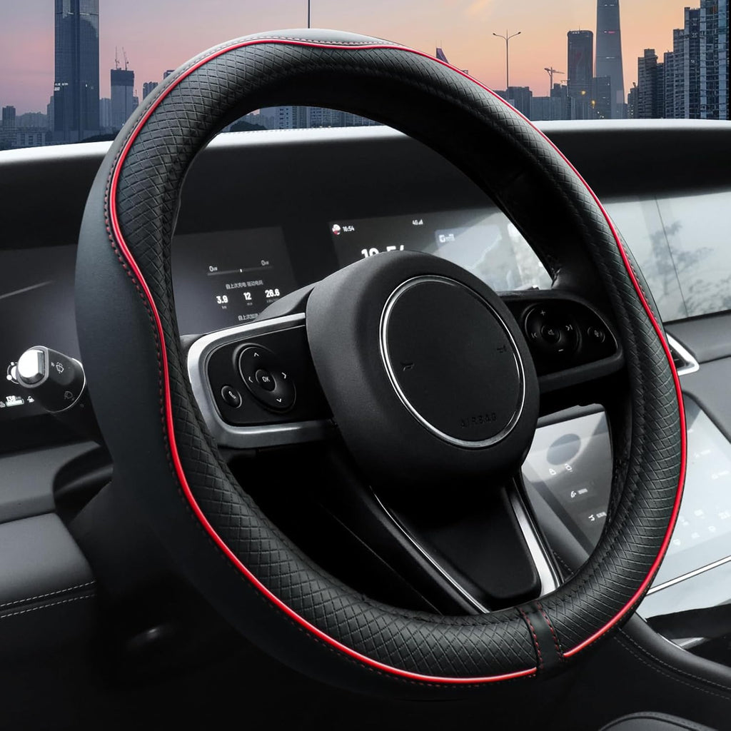 Car Steering Wheel Cover, Microfiber Leather Steering Wheel Covers with Anti-Slip Lining, Universal 14.5-15 inchs