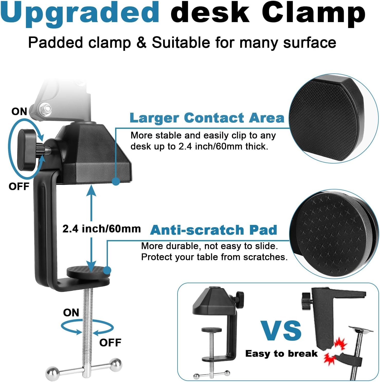 Microphone Stand for Blue Yeti Upgraded Mic Boom Arm Desk Mount for Hyperx Quadcast Blue Yeti Pro X Snowball with Top