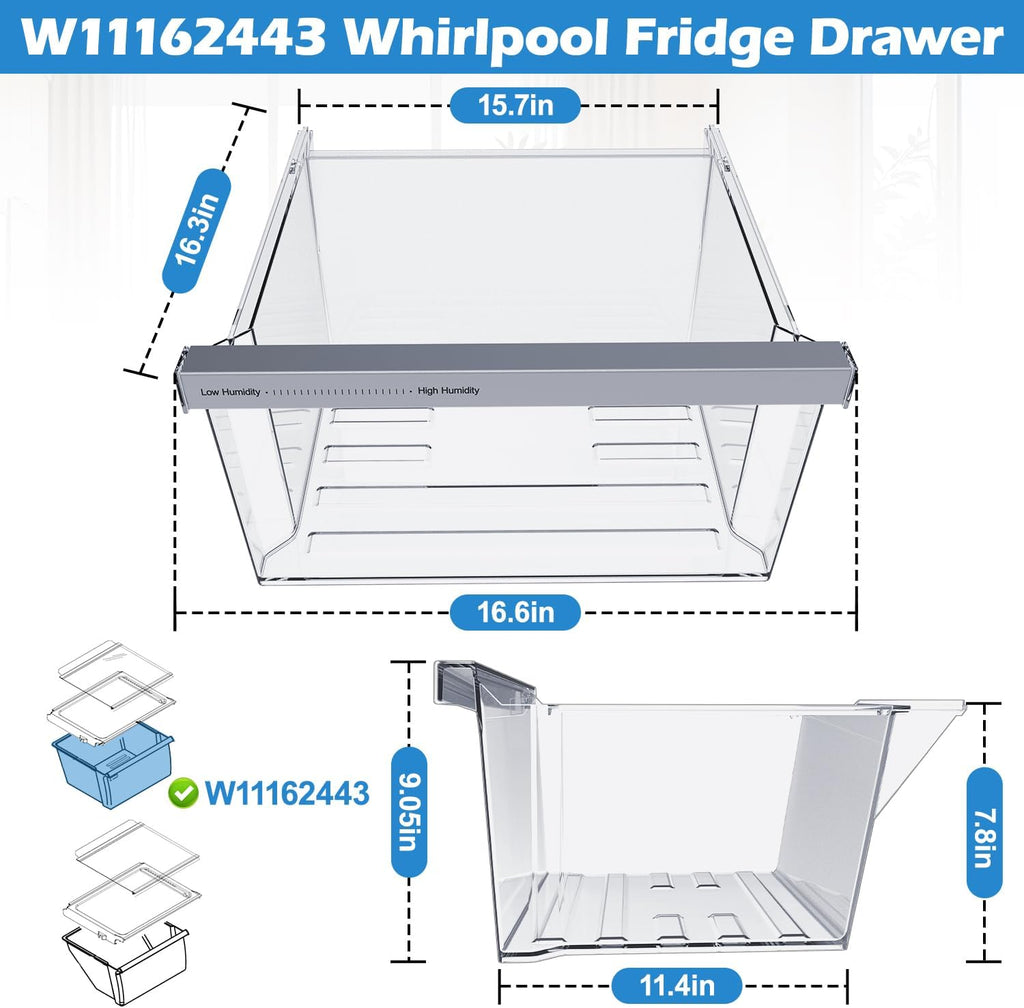 UPGRADED W11162443 Refrigerator Crisper Drawer For Whirlpool Crisper Drawer