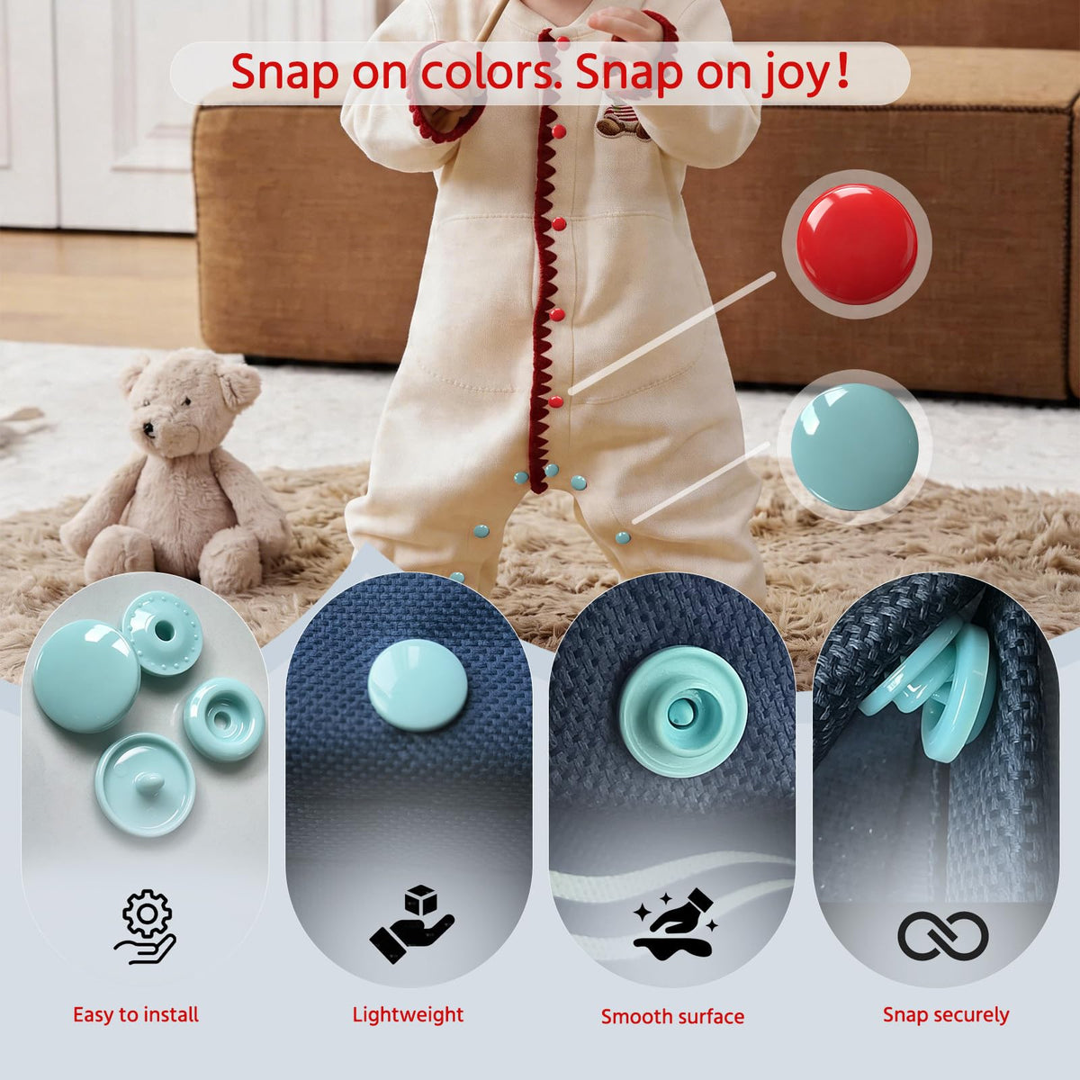 Plastic Snap Buttons for Fabric Sewing, 10 Colors, 240 Set