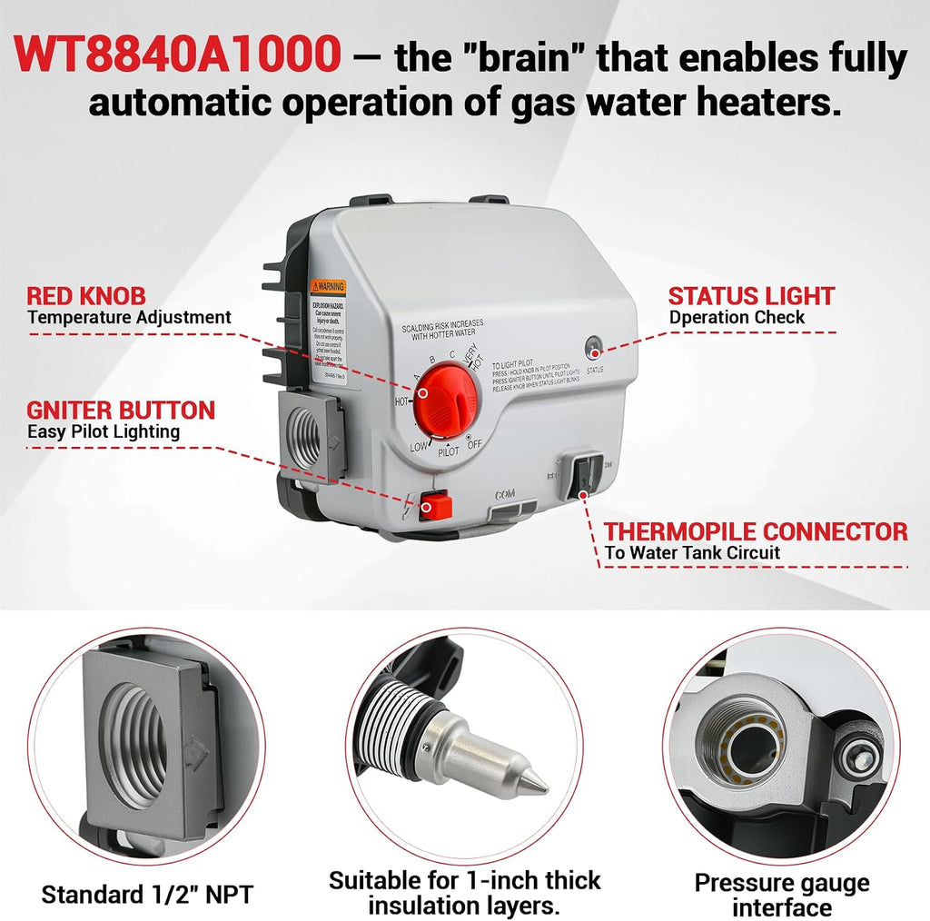 WT8840A1000 Upgraded Water Heater Gas Standing Pilot Control Valve(OEM)