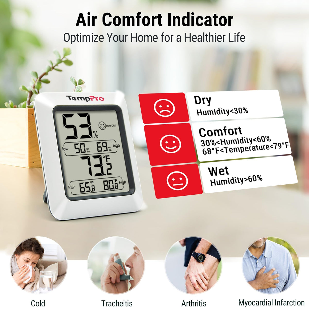 TempPro TP50 Digital Hygrometer Indoor Thermometer Room Thermometer