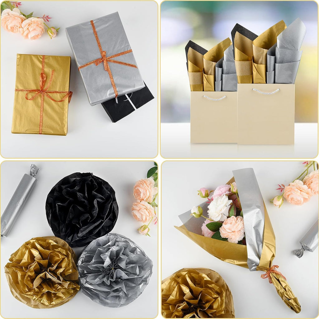 60 Sheets Multicolor Tissue Paper Black Gold Silver 3 Colors