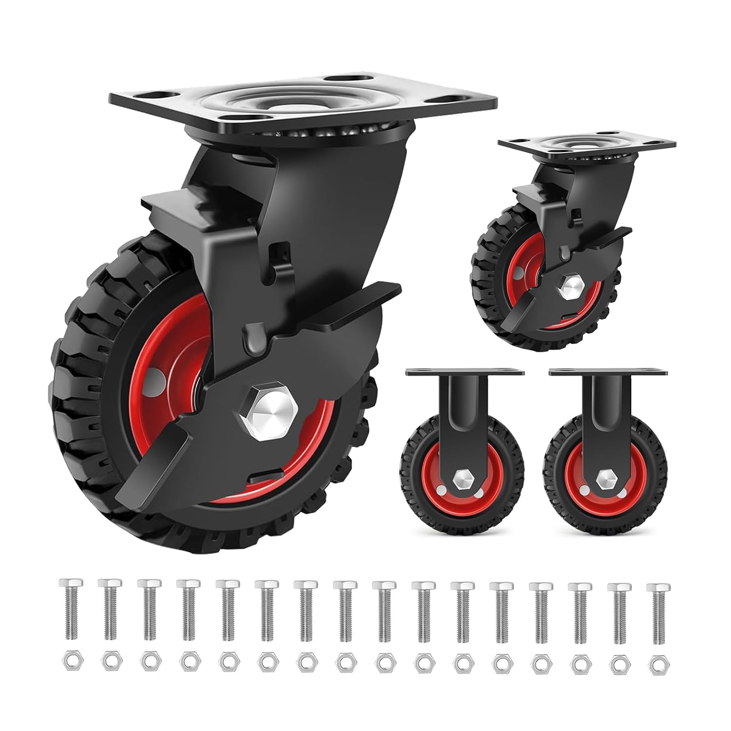 5 Inch Swivel Caster Wheels Heavy Duty Set of 4 (2 Brake & 2 Fixed Wheels) | Premium quality, 1300Lbs load capacity