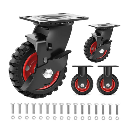 5 Inch Swivel Caster Wheels Heavy Duty Set of 4 (2 Brake & 2 Fixed Wheels) | Premium quality, 1300Lbs load capacity