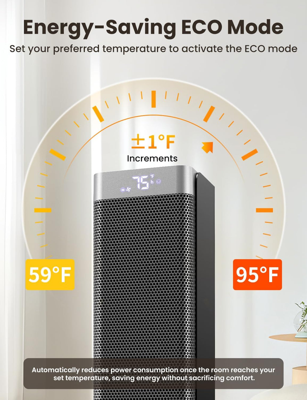 Space Heaters for Indoor Use, 1500W PTC Ceramic Electric Heater with Thermostat, Room Temperature Display, 70°