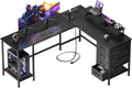 59 inch L Shaped Computer Desk with Power Outlets, Home Office Desk with 4 Adjustable Storage Drawers & 2 Monitor