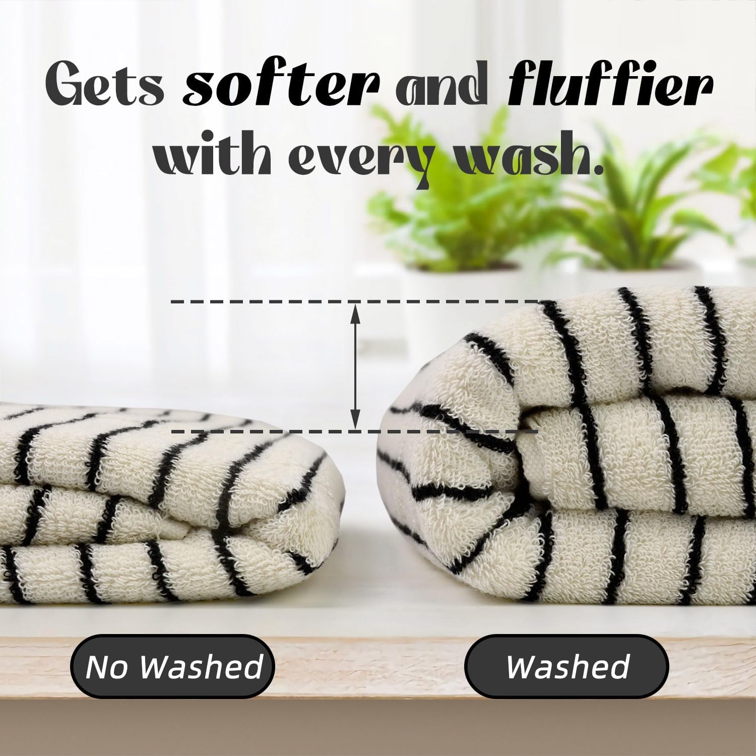 8 Piece Black and Ivory Towel Set, Super Soft & Absorbent Cotton Striped | Towels for Bathroom Decor, 2 Bath, 2 Hand