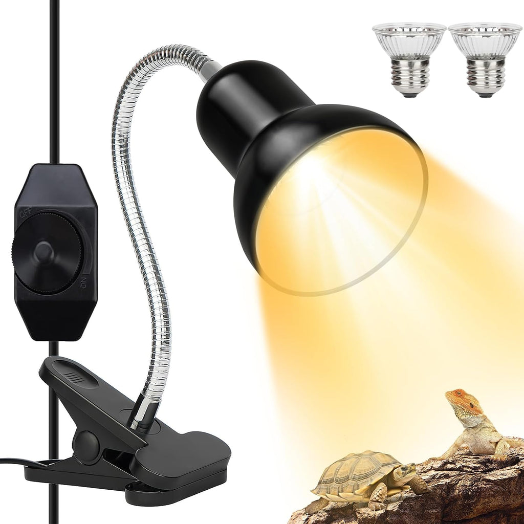 Reptile Heat Lamp UVA/UVB Light with Stepless Dimming, 360 Rotatable Gooseneck Clip-On Heating Lamp for Turtle Tank