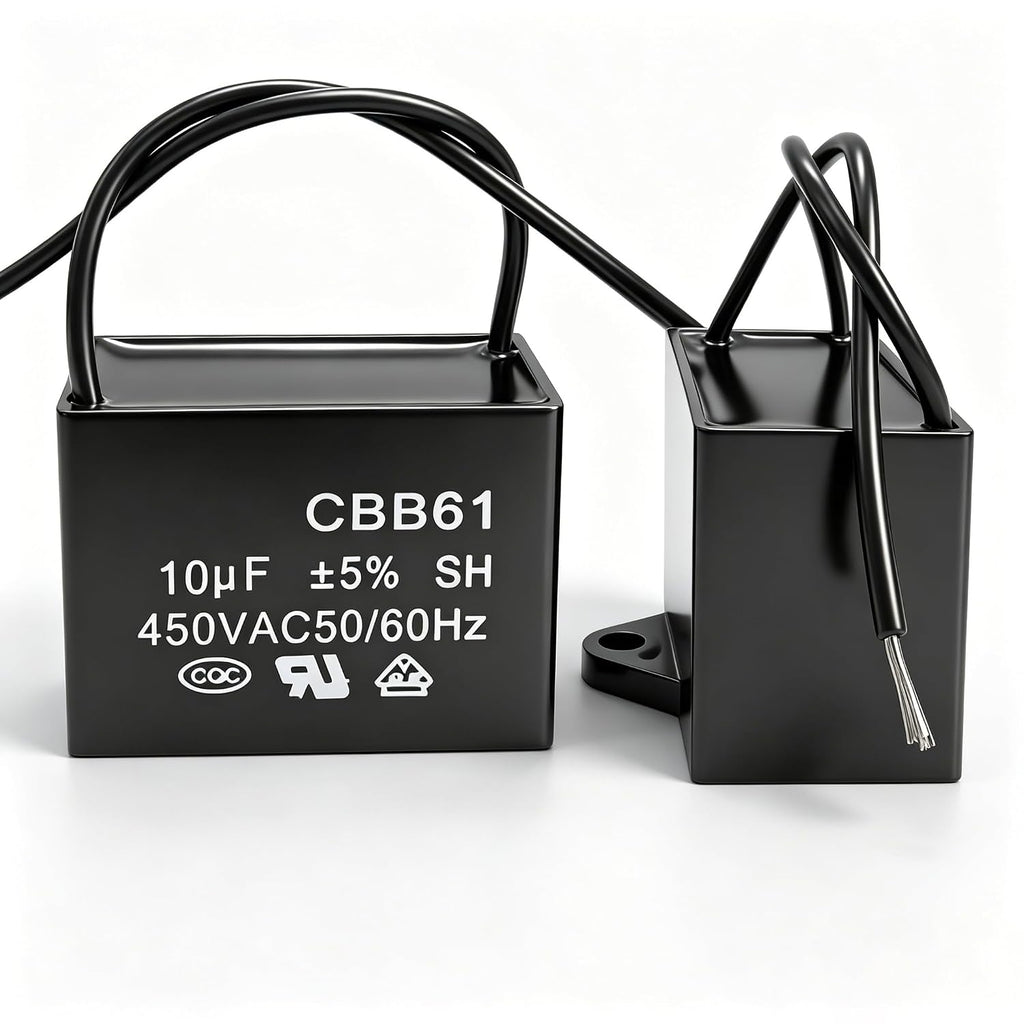 Twidec/2Pcs CBB61 Ceiling Fan Capacitor 450V AC 50/60Hz Run Capacitor 2-Wire Metallized Polypropylene Film Capacitors for Ceiling Fan Motor Start Run 10uf CBB61-10