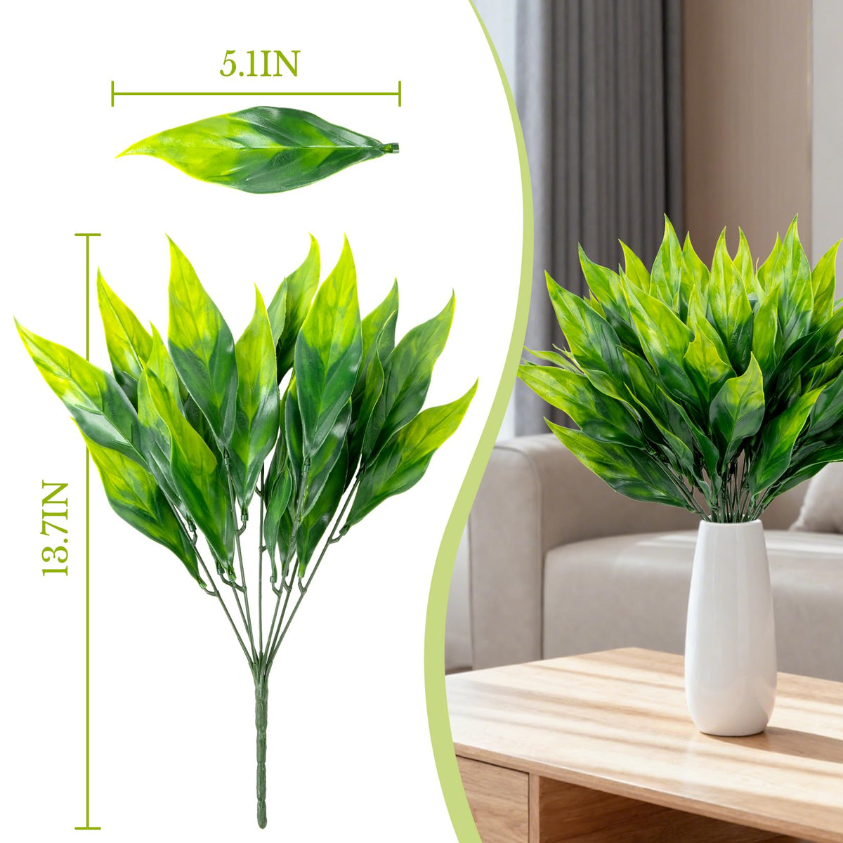 4PCS Artificial Greenery Stems - 13.7" Lucky Bamboo Leaves