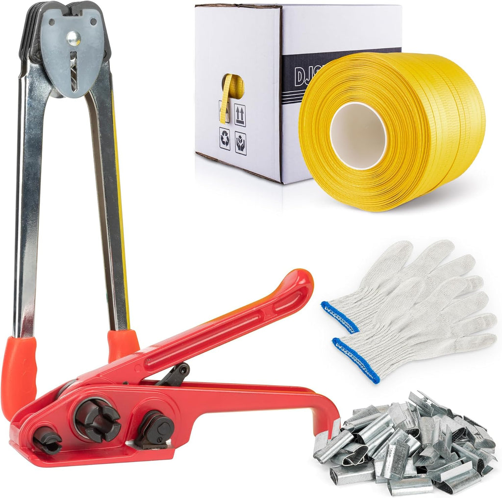 Banding Strapping Kit Pallet Packaging Strapping Tool Set with 1000' Length x 1/2" Wide PP Strapping Banding,100