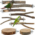 8-Piece Set Natural Wood Bird Perches - Wooden Parrot Stand with Fork Toys, Hanging Multi-Branch Platform, Hammock