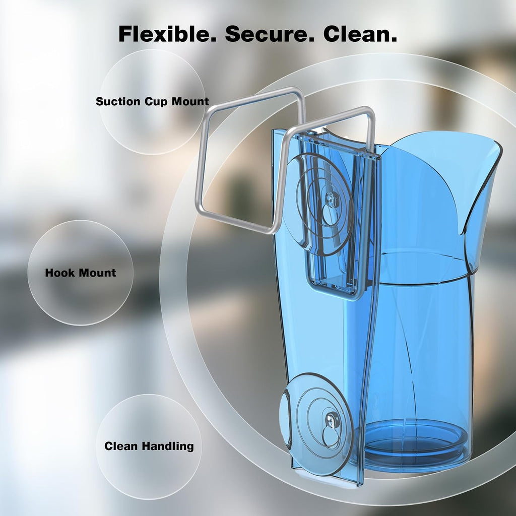 Ergonomic Ice Scoop with Shield and Pouring Chute – Includes Storage Caddy, 6–10 oz Capacity, Blue