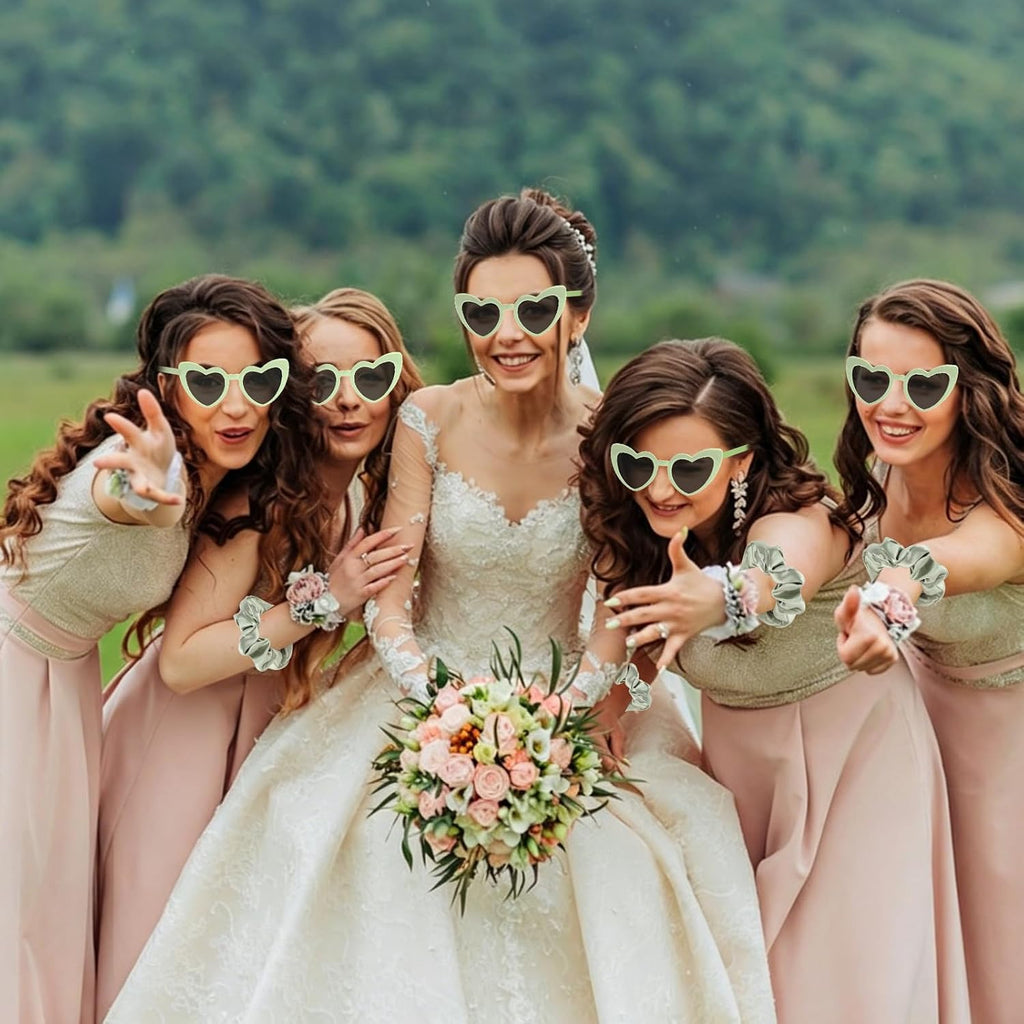 4PCS Bridesmaid Proposal Gift Set Heart Sunglasses Pearl Hair Claw Clip Satin Hair Scrunchies Bridesmaid Spa Headband