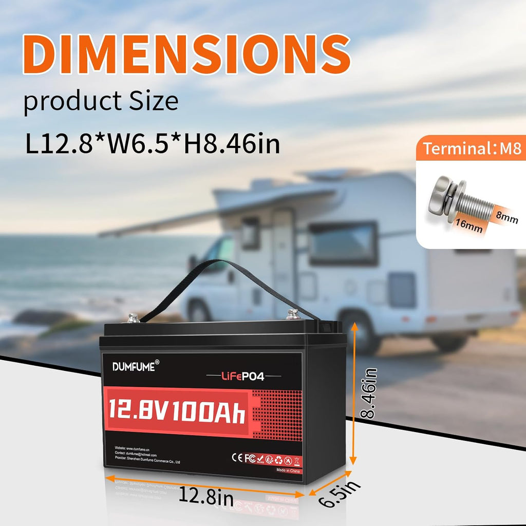 12V 100Ah LiFePO4 Battery Group 31 Lithium Battery 100A BMS | Low-Temp Protection 1280Wh IP65 15000+ Deep Cycles, for