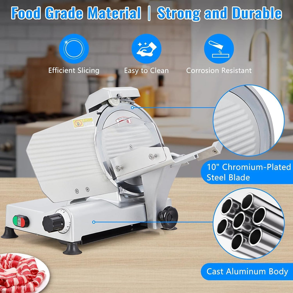 Meat Slicer With 10" Round Steel Blade,240W Electric Food Slicer With Built-In Sharpening Stone,Adjustable Thickness
