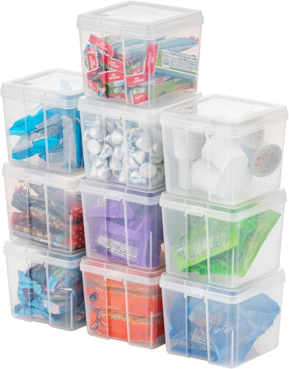 Vertical Storage Bins with Lids |Made in USA| Flip Top Containers for Organizing Pantry, Office, Craft, and Study