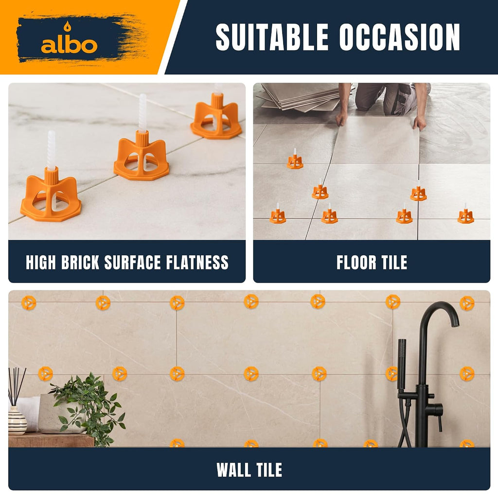 Tile Leveling System Set 1/8 inch - 400 PCS - Professional Floor & Wall Spacer Kit with Reusable Caps & Protection