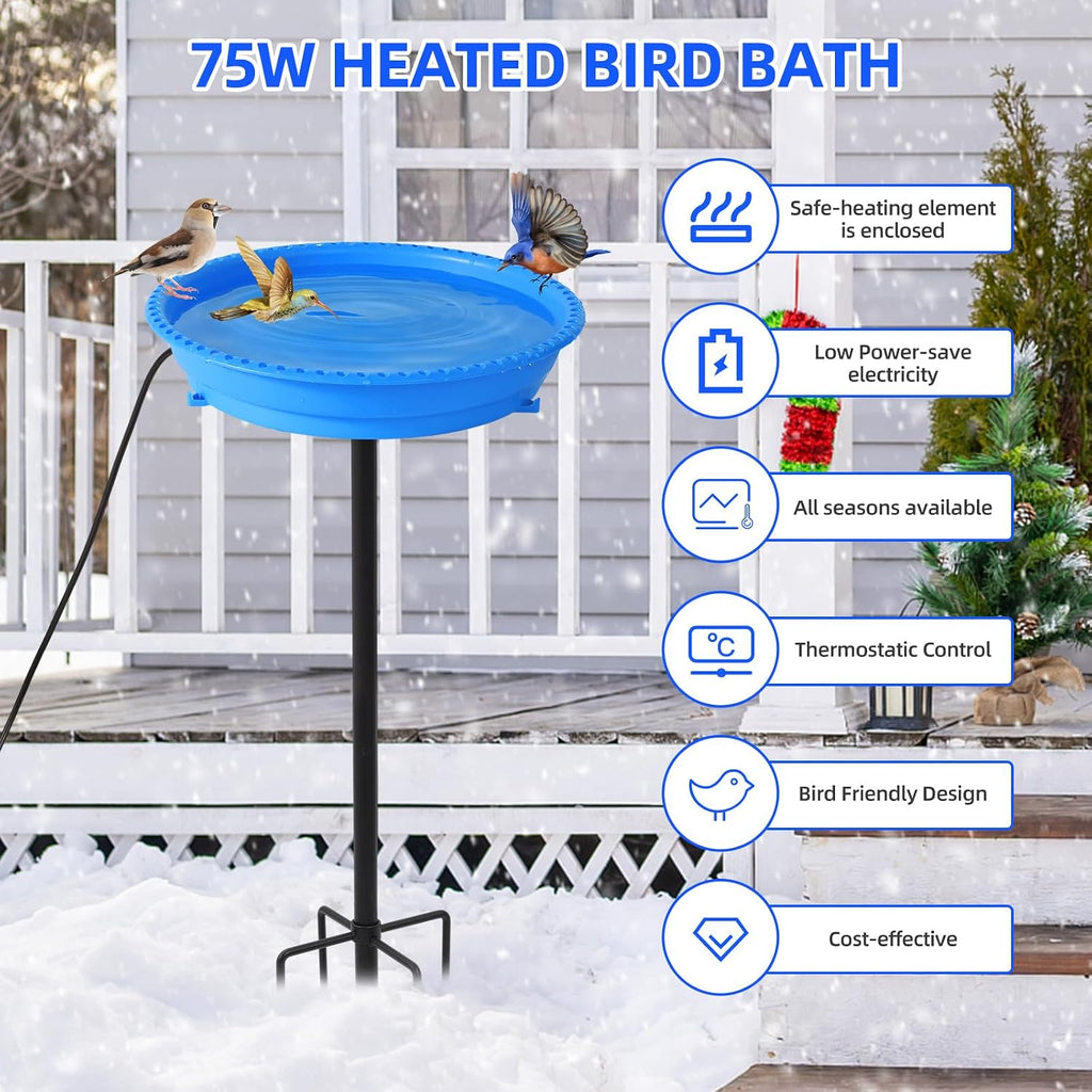 Heated Bird Bath for Outdoors for Winter, 75W Bird Bath Water Heater Bird Bath Deicer,Deep Bowl Thermostatic Control