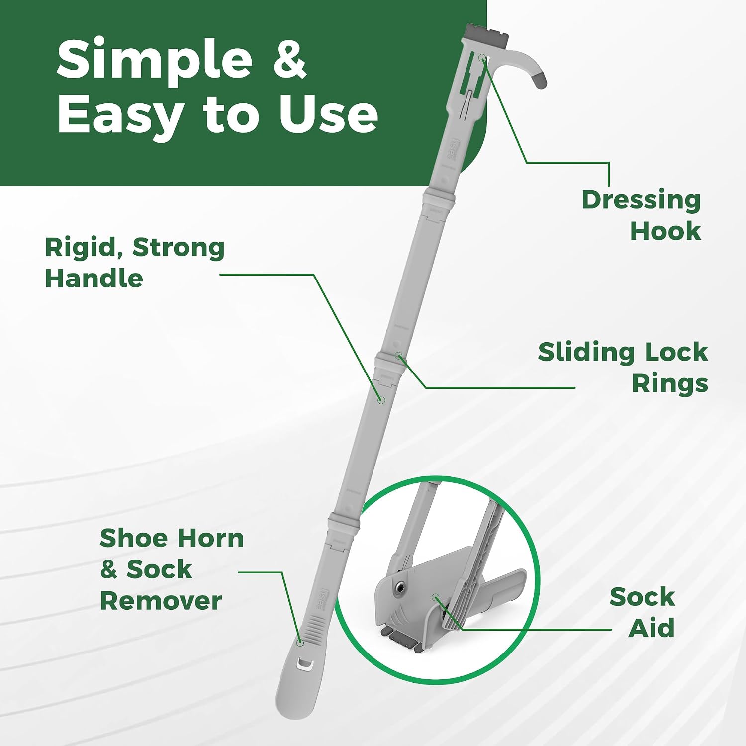 Reach Right Dressing Kit, 4-in-1 Compression Sock Aid Device for Seniors, Shoe Horn, Dressing Stick for Elderly