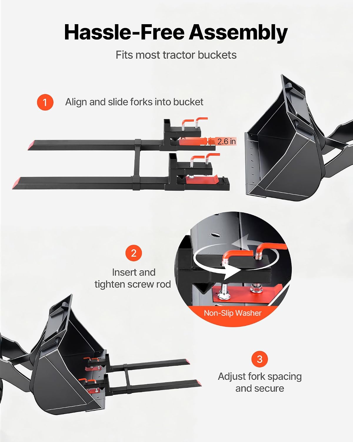 Pallet Forks, 4000 lbs Clamp on Pallet Forks, 60-Inch Total Length Heavy-Duty Tractor Fork with Adjustable Stabilizer