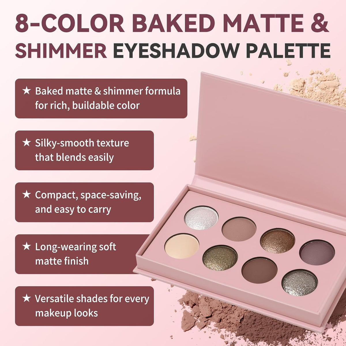 Baked Eyeshadow Palette Set, Matte & Shimmer Metallic Eye shadow, High Pigment Makeup Palette, Soft Blendable &