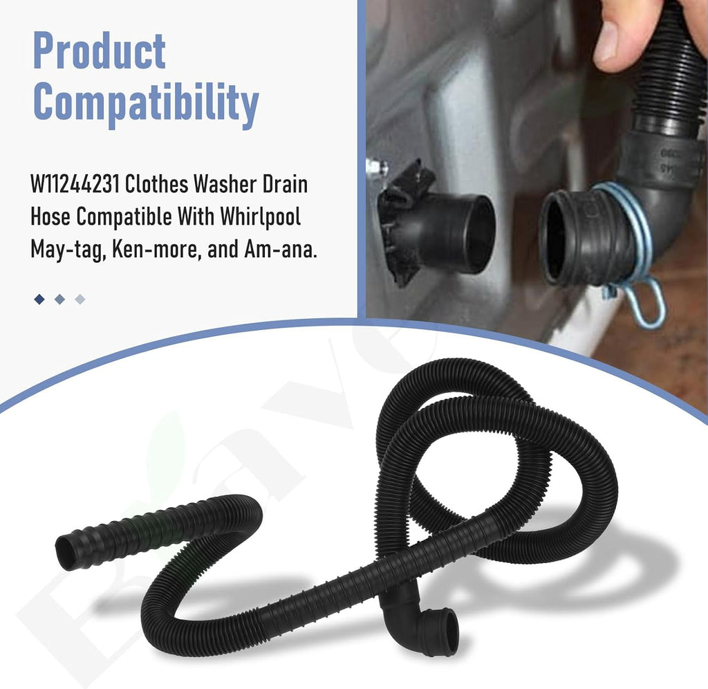 W11244231 Washer Drain Hose Part 4 Ft Long for Whirlpool Washer WTW5000DW2