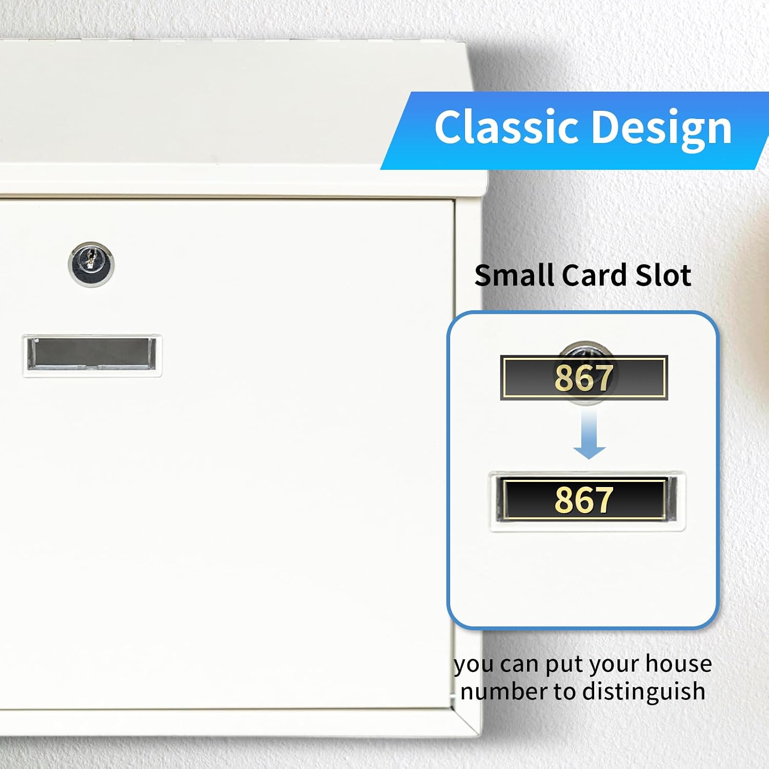 Wall Mount Locking Mailbox, White Modern Mail Box for Outside, Galvanized Steel Large Capacity 14" Mailbox for House