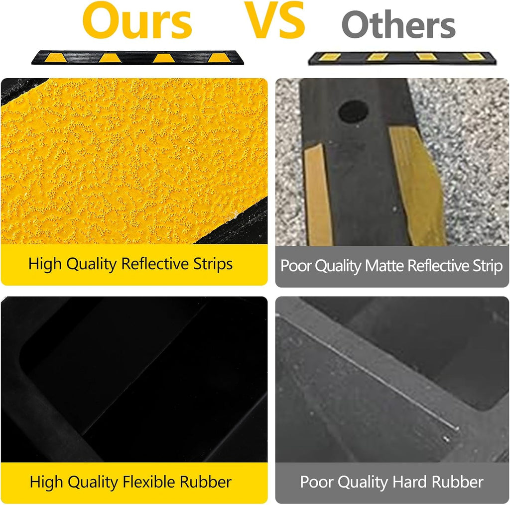 2-Pack Heavy Duty Rubber Parking Curb 72 Inch, 55000 LBS Capacity Parking Stopper for Garage with Reflective Stripes