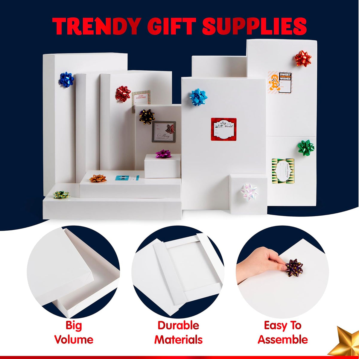 12 PCS Christmas Shirt Gift Boxes with Lids, 4'' Deep Large 4 Different Sizes White Assorted Cardboard Robe Boxes for