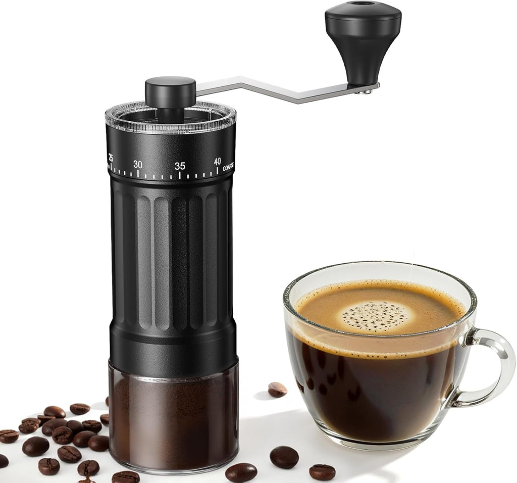 Mini Manual Coffee Grinder With 40 Adjustable Settings, Black | Portable Hand Coffee Bean Mill with Ceramic Conical