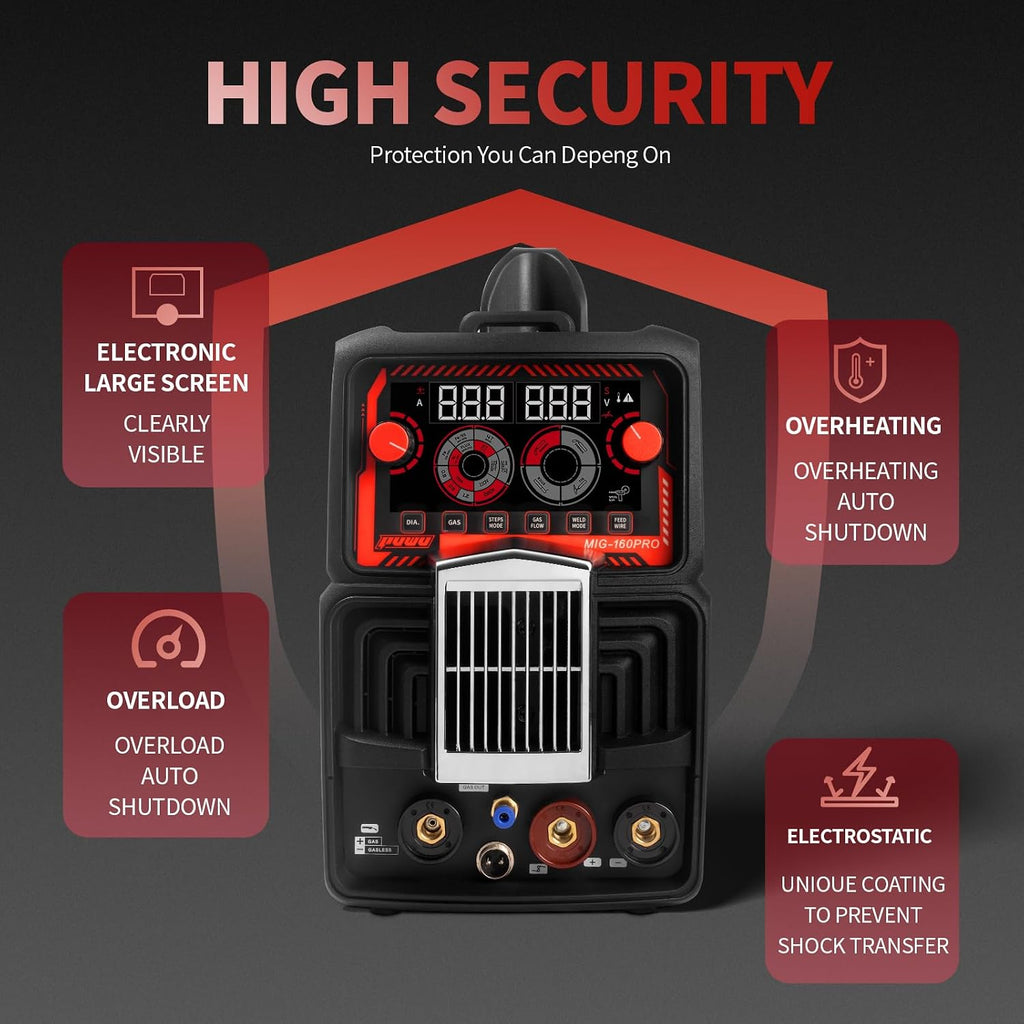 160Amp Multiprocess MIG Welder, Gasless Flux Core/Gas MIG/Lift TIG/Stick Welder 4 in 1 Welding Machine with IGBT