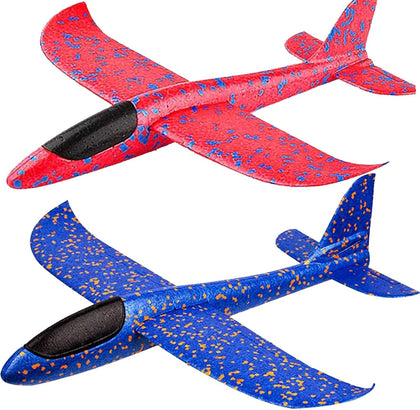 2 Pack Airplane Toys, 17.5" Large Throwing Foam Plane, 2 Flight Mode Glider, Flying Toy for Kids, Birthday Gifts for