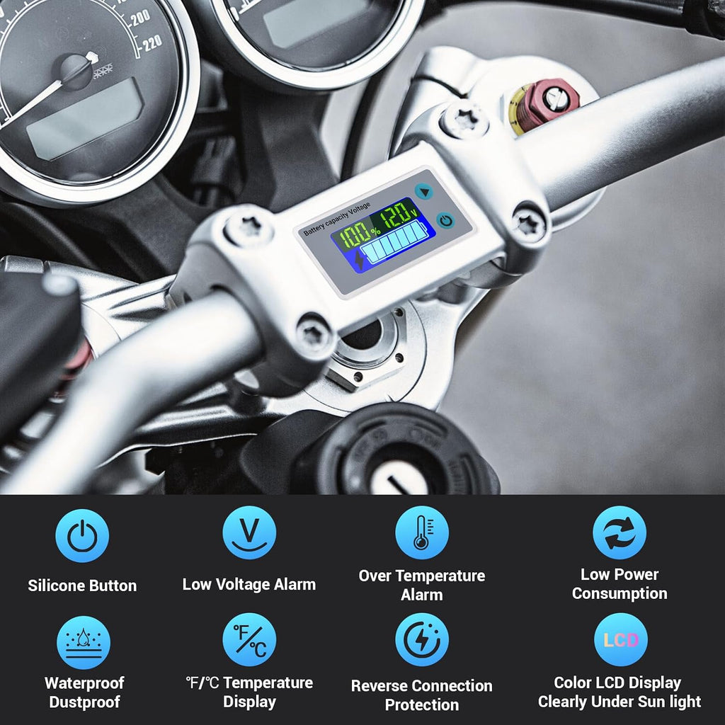 RV Battery Monitor 12V - Golf Cart Battery Meter 10-100V, Digital Voltmeter Temperature Gauge for Car Marine DIY Project