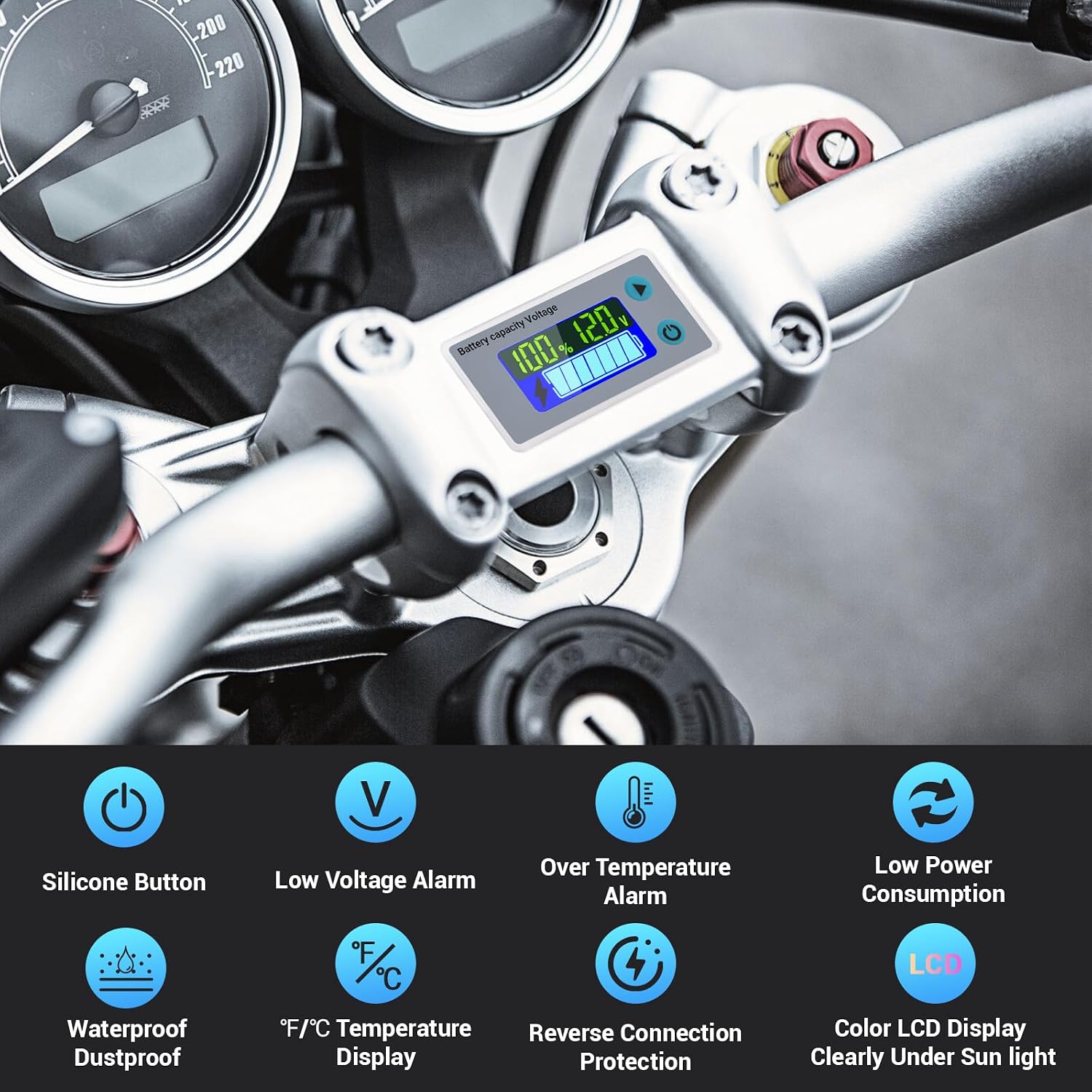 RV Battery Monitor 12V - Golf Cart Battery Meter 10-100V, Digital Voltmeter Temperature Gauge for Car Marine DIY Project