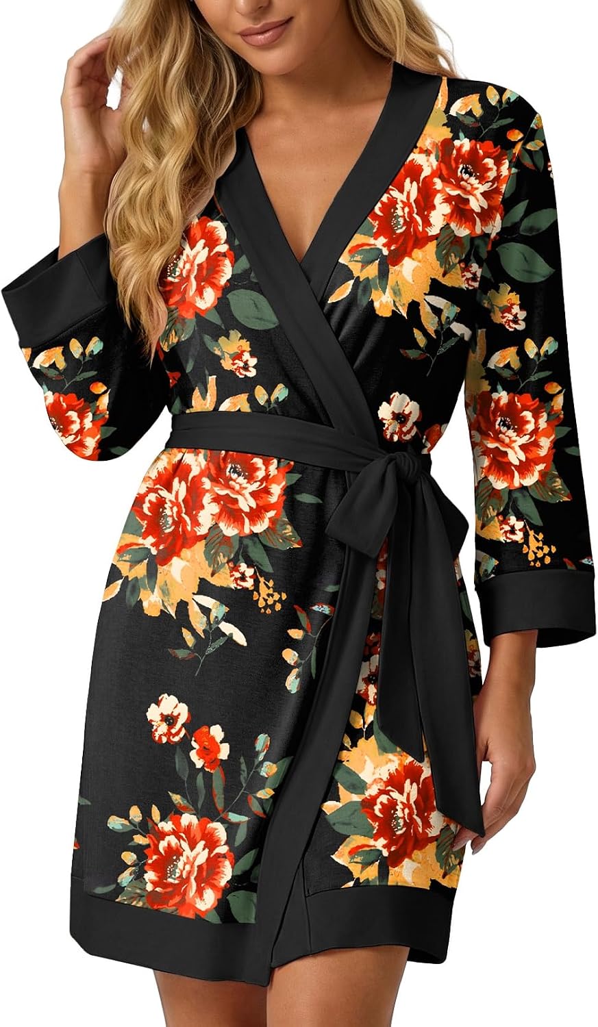 Womens Short Robes Summer Lightweight Bathrobe S-2XL