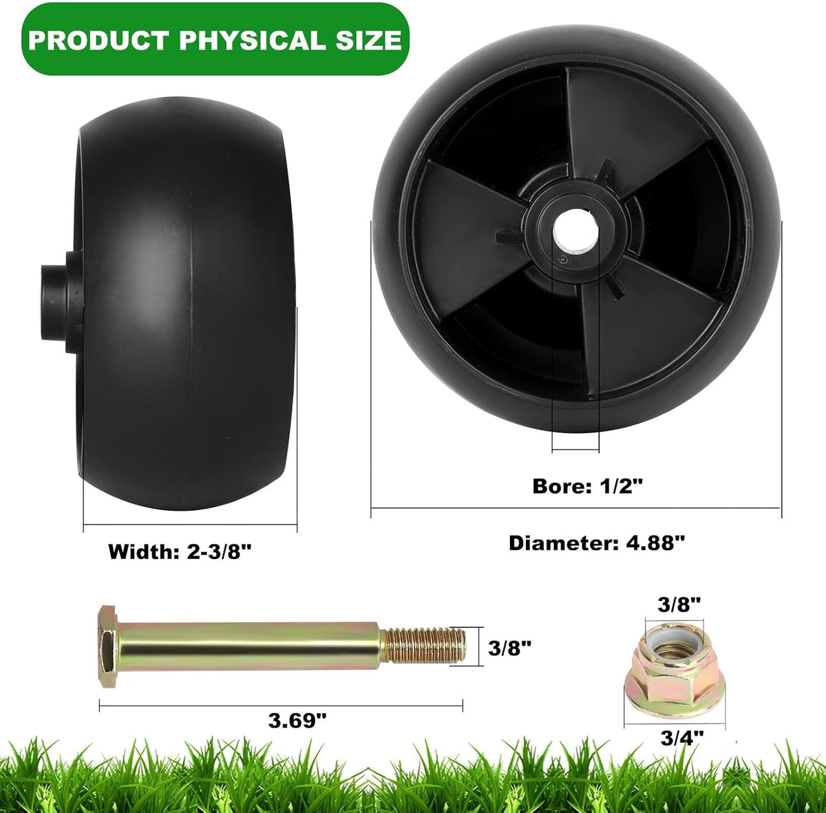 734-04155 and 734-0973 each 2 PCS Mower deck wheel with bolt kits replaces for Toro 112-0677 112-0337,MTD RZT42 RZT50,Cub Cadet XT1-LT42 XT2-LX46,Troy Bilt TB1942,Craftman T240 Tractors