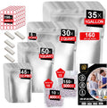 160 Mylar Bags with 160 Oxygen Absorbers-196 Labels & Stand-Up Reusable | 4 Sizes Smell Proof Airtight Resealable