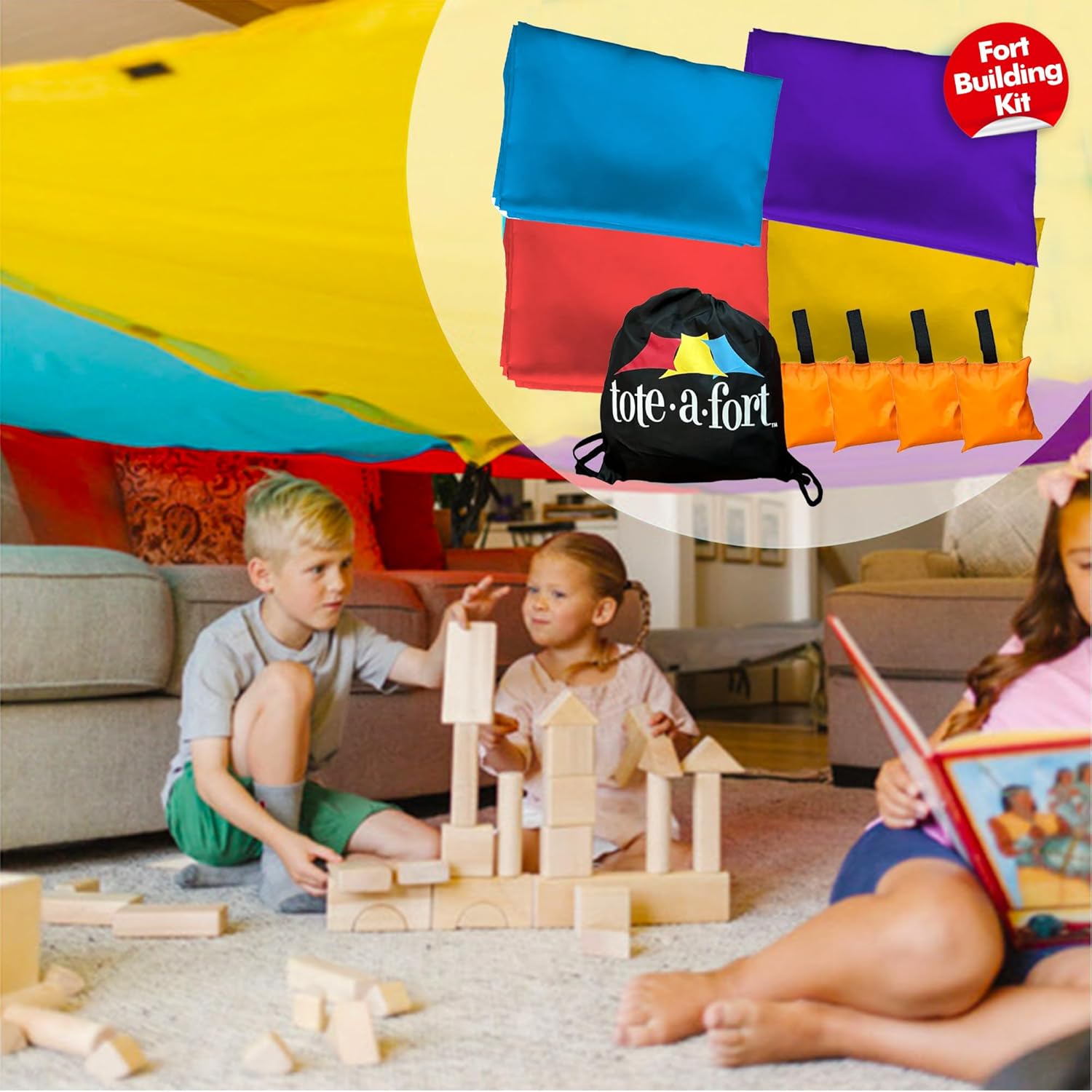 Tote a Fort Original XL Blanket Fort Building Kit - Portable Playhouse Play Tent Fort - Indoor & Outdoor Toy Set for