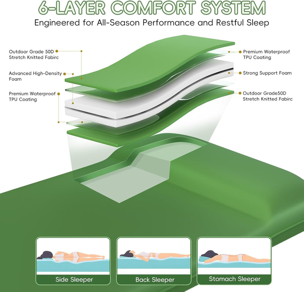 Memory Foam Camping Sleeping Pad, Foldable and Portable Self-Inflating Camping Mattress Pad, 9.5 R-Value Insulated &