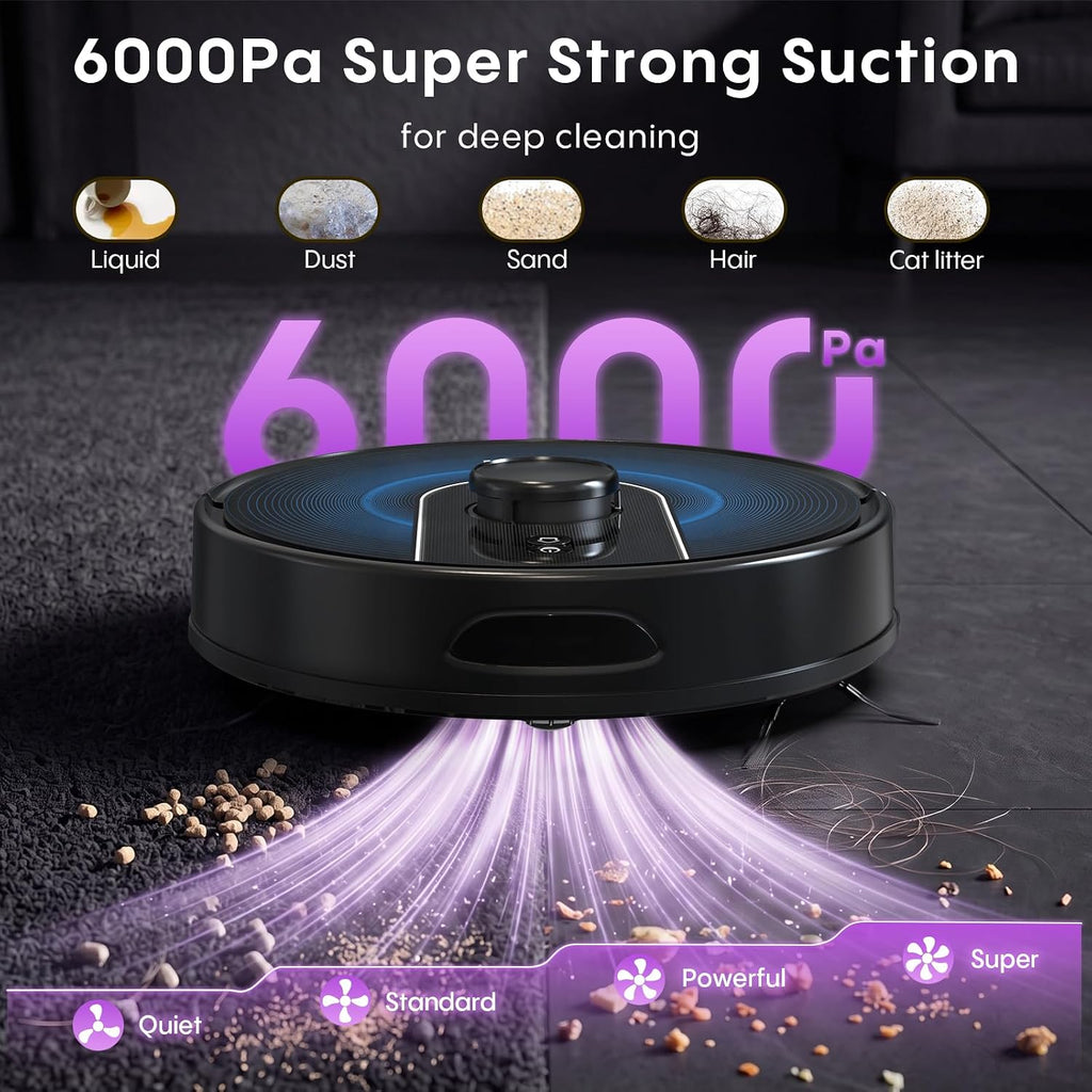 Robot Vacuum and Mop Combo,6000Pa Robotic Vacuum Cleaner with Mapping,LiDAR Navigation,Self-Emptying Station for 90