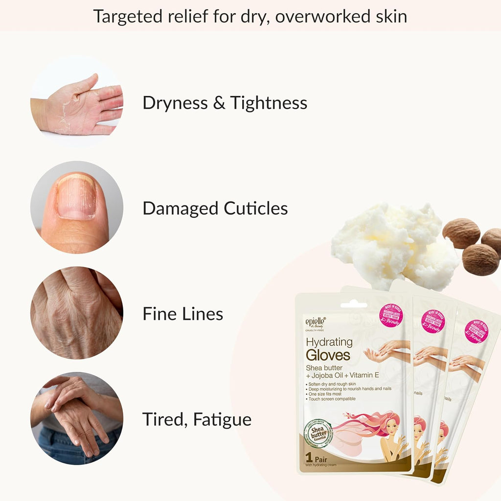 Hydrating Hand Mask 6 Pairs, Relieve and Soften with Shea Butter & Jojoba Oil, Deep Moisturizing Gloves for Dry
