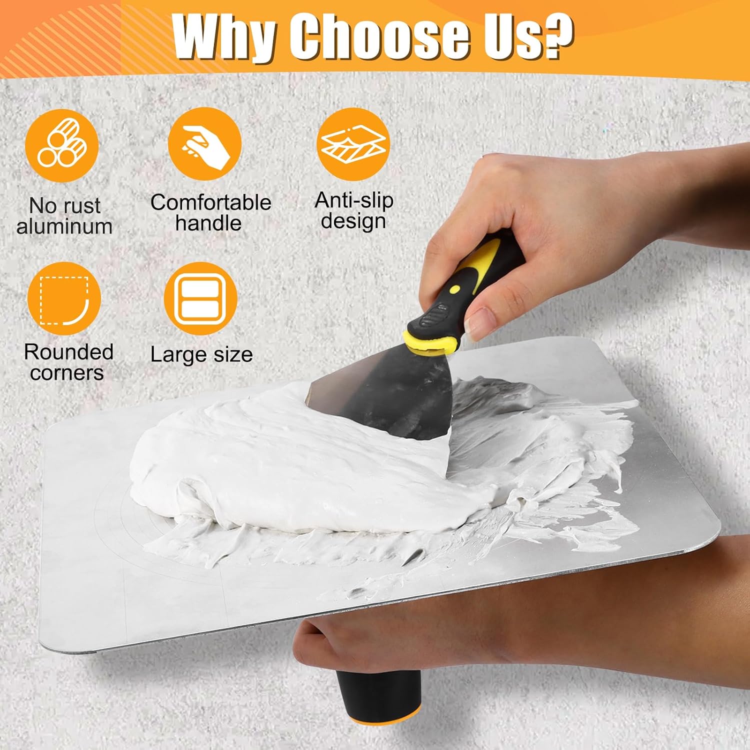 Drywall Hawk, 12 inch Aluminum Plaster Hawk and 6 inch Putty Knife Set | Mortar Board Holder With Ergonomics Handle