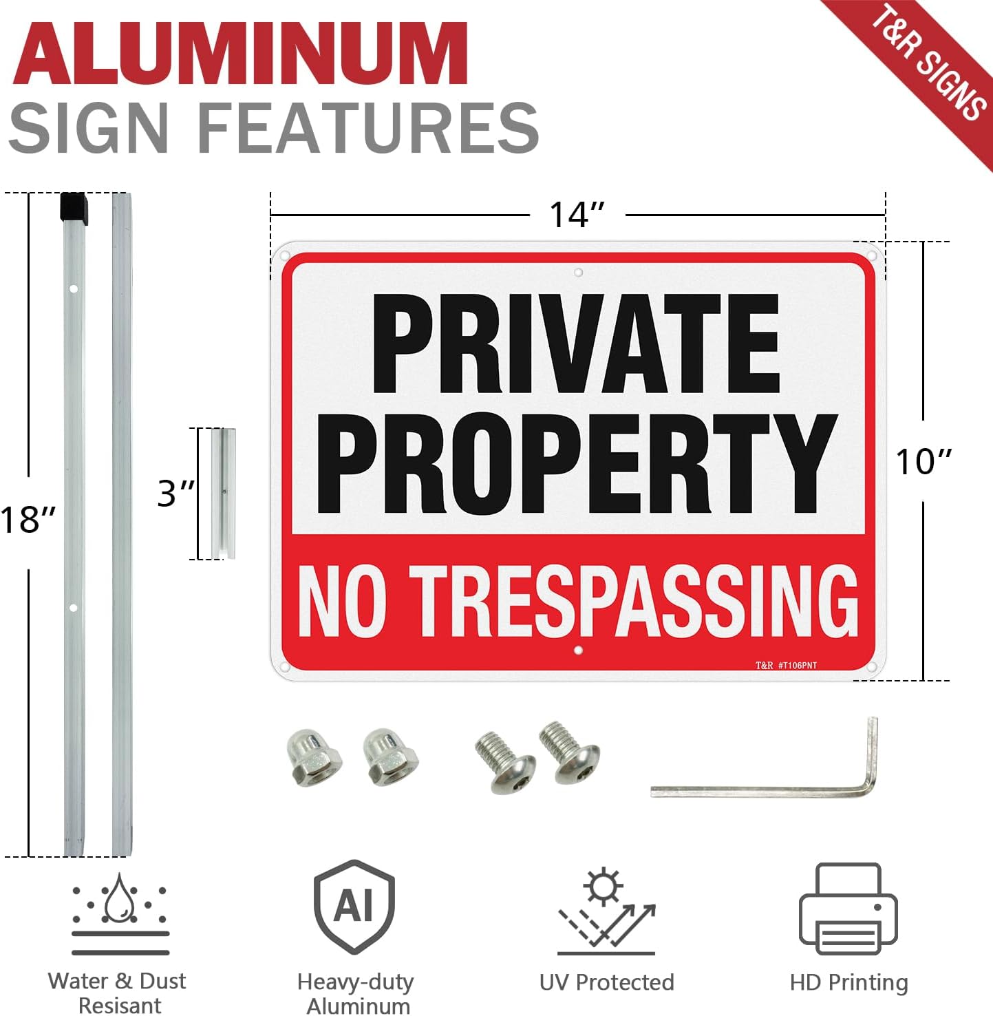 Large No Trespassing Sign Private Property Sign with 36" Stake for Outside - 2 Pack - 14"x10" .040 Rust Free Heavy