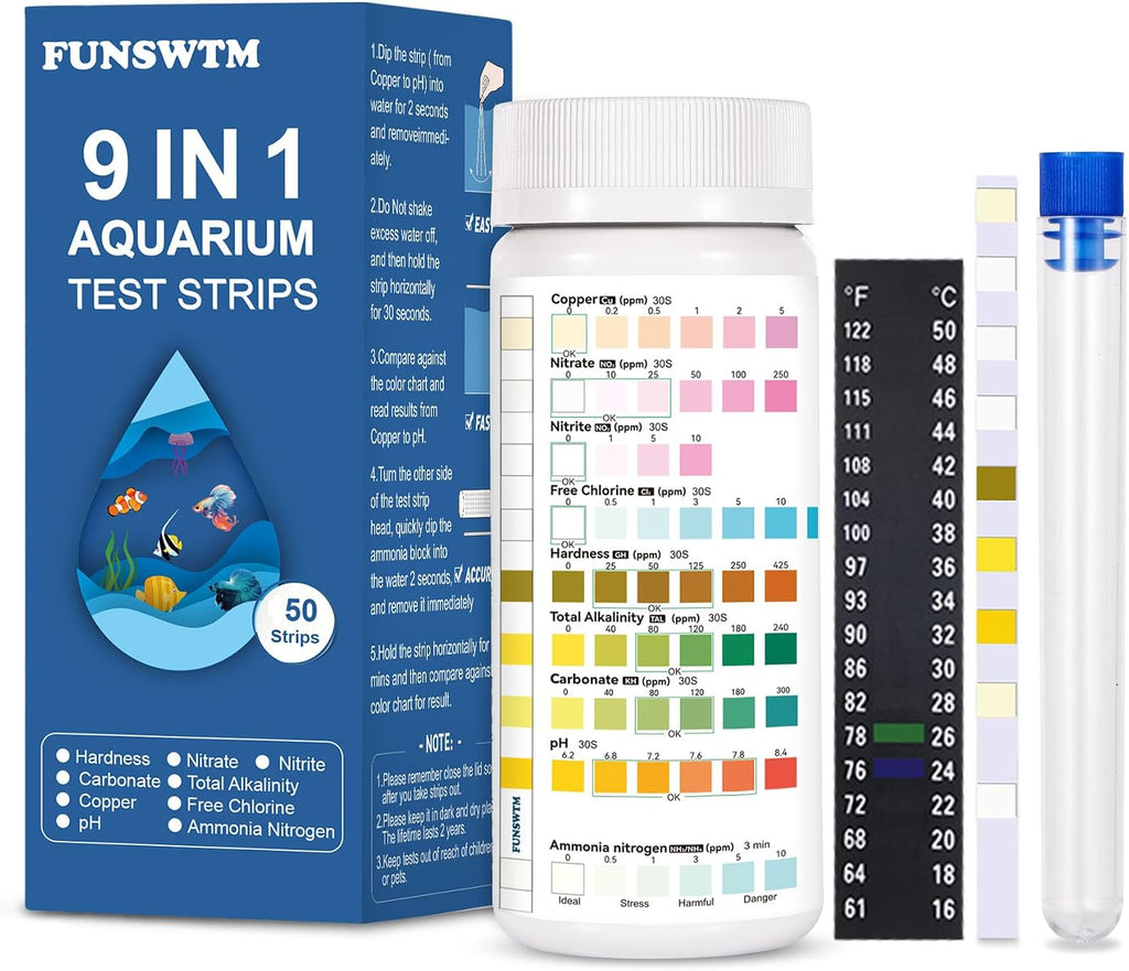 Aquarium Test Strips for Freshwater Fish – 9 in 1 Fish Tank Water Test Strips, Fast & Easy Color Chart for Beginners