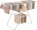 Clothes Drying Rack, with Sock Clips, Metal Laundry Rack, Foldable, Space-Saving, Free-Standing Airer, with 2