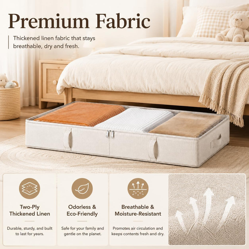 Side-Supported Under Bed Storage Containers, 6 Inches Tall 60L Underbed Storage Bins with Sturdy Handles and