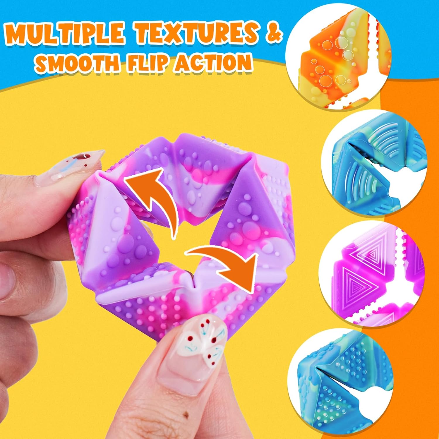 Fidget Sensory Toys for Kids: 3 Pack Textured Flip Toys - Quiet Small Fidgets for Classroom Focus - Stress Relief