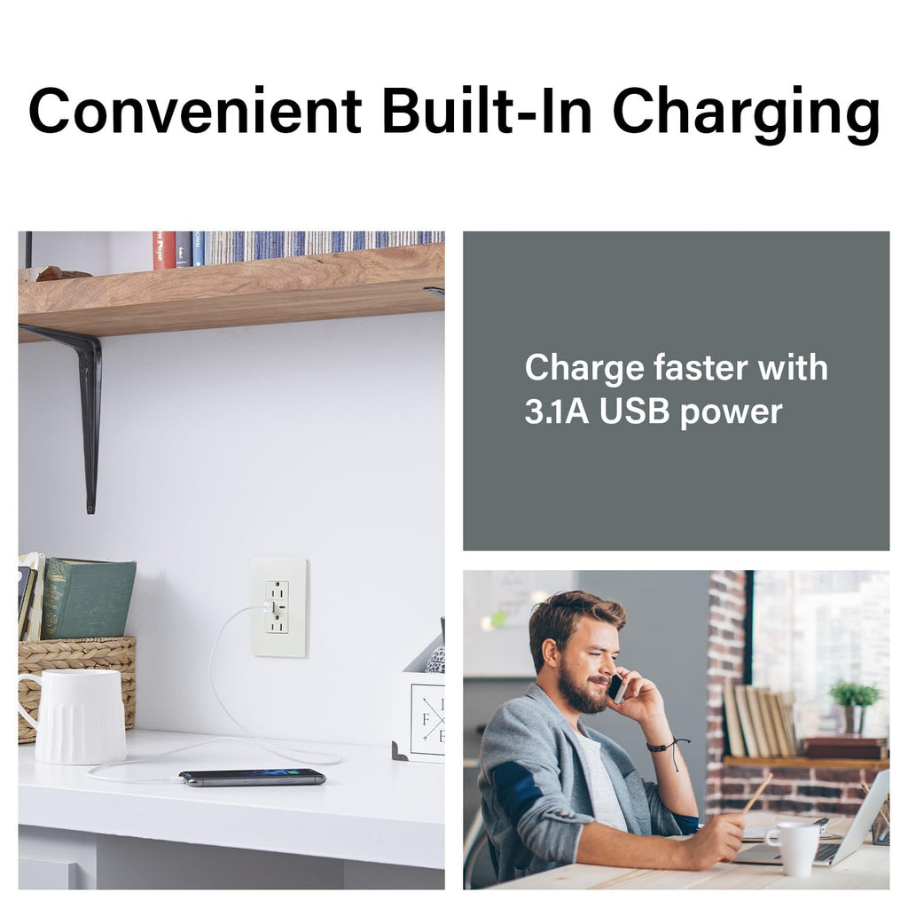 Legrand 15 Amp TR Spec Grade Outlet USB Type A/C White 1 Pack